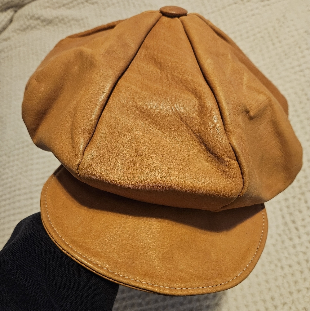 Vintage Leather  Newsboy Cap